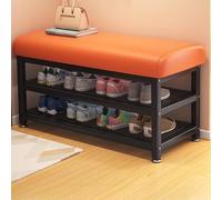 Banco de zapatos naranja con asiento acolchado para entrada y almacenamiento de zapatos de 15.7 pulgadas, muebles de pasillo para zapatos, solución de almacenamiento elegante y funcional