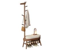 Banco de zapatos Perchero de entrada Banco for cambiar zapatos con asiento acolchado, marco de madera maciza Almacenamiento de doble capa Gancho multifuncional, adecuado for sala de estar, dormitorio,