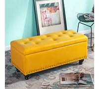 Banco de zapatos rectangular de piel sintética amarillo moderno con almacenamiento copetudo otomano multifuncional para sala de estar y dormitorio, 60 x 40 x 43 cm