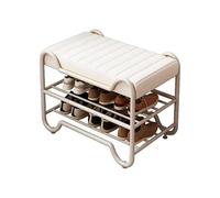 Banco de zapatos tapizado de cuero de 2 niveles, moderno organizador de almacenamiento de zapatos de metal para pasillos y entradas, muebles de entrada blancos elegantes (60 x 35 x 47 cm)