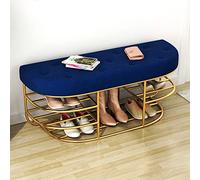 Banco de zapatos tapizado moderno, zapatero de metal con asiento de terciopelo, mueble decorativo para sala de estar, banco de almacenamiento de zapatos de lujo para entrada (azul, 31 x 14 x 18 pulga