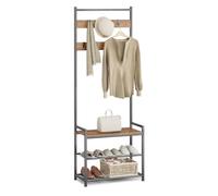 Banco del árbol del pasillo de la entrada rústica, rack de abrigo 3 en 1 con almacenamiento de zapatos, ganchos móviles y marco de metal resistente, muebles de acento de aspecto de madera para el hoga