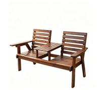 Banco doble exterior madera maciza resistente intemperie mesa lateral | Mesa de centro, diseño ergonómico, estilo clásico de rejilla, tablero reforzado para patio balcón(Classic)
