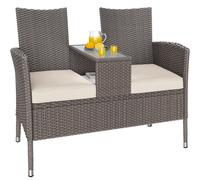 Banco doble jardín Kino ratán sintético crema 145x58x87cm