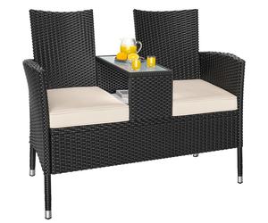 Banco doble Kino ratán sintético negro/crema 145x58x87cm