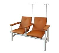 Banco Doble para Sala de Espera con Soporte para Suero, de Metal con Brazos, Tapizada en PU y Espuma, con Una Altura de Asiento de 44 cm(Brown)