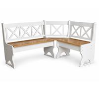 Banco esquinero pino madera maciza blanco/aliso con espacio de almacenamiento...