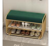 Banco for zapatos otomano con zapatero, moderno banco tapizado de 2 niveles for el final de la cama, elegante mueble con estructura de metal for sala de estar, pasillo y dormitorio(Green+gold,80x35cm(