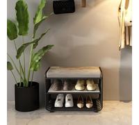 Banco for zapatos otomano con zapatero, moderno banco tapizado de 2 niveles for el final de la cama, elegante mueble con estructura de metal for sala de estar, pasillo y dormitorio(Grey+black,60x35cm(