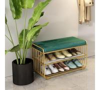 Banco for zapatos otomano con zapatero, moderno banco tapizado de 2 niveles for el final de la cama, elegante mueble con estructura de metal for sala de estar, pasillo y dormitorio(Green+gold,60x35cm(