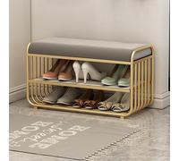 Banco for zapatos otomano con zapatero, moderno banco tapizado de 2 niveles for el final de la cama, elegante mueble con estructura de metal for sala de estar, pasillo y dormitorio(Grey+gold,60x35cm(2
