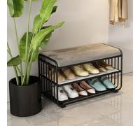 Banco for zapatos otomano con zapatero, moderno banco tapizado de 2 niveles for el final de la cama, elegante mueble con estructura de metal for sala de estar, pasillo y dormitorio(Grey+black,80x35cm(