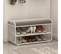 Banco for zapatos otomano con zapatero, moderno banco tapizado de 2 niveles for el final de la cama, elegante mueble con estructura de metal for sala de estar, pasillo y dormitorio(Grey+white,100x35cm