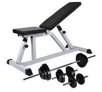 Banco inclinado ajustable con barra y mancuernas, discos de 30,5 kg, estación de fuerza para entrenamiento en casa, asiento y respaldo ajustables