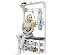 Banco industrial para zapatos con 8 ganchos, soporte independiente para ropa, árbol de pasillo para espacios estrechos, nizer de entrada con estante para zapatos para abrigos, sombreros y bolsos.