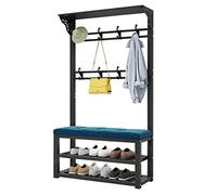 Banco industrial para zapatos con 8 ganchos, soporte independiente para ropa y estante para zapatos, árbol de pasillo para pasillo estrecho y dormitorio, elegante accesorio para sombreros y bolsos.