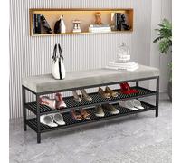 Banco industrial para zapatos de 3 niveles con almacenamiento para botas y estantes de malla, elegante zapatero dorado para entrada y espacios pequeños