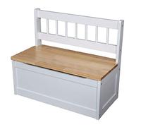 Banco infantil de madera blanco/natural - 60 x 50 x 30 cm - Banco infantil con baúl - Muebles de madera