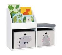 Banco Infantil Relaxdays con Almacenamiento, HBT: 72 x 79 x 31 cm, 2 Cajas Plegables, Blanco/Gris.
