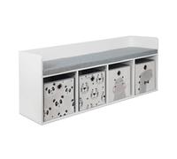 Banco Infantil Relaxdays con Almacenamiento, HxBxT: 54 x 142 x 32 cm, Banco de Lectura, 4 Cajas, Blanco/Gris