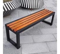 Banco Jardin Exterior Madera Maciza y Acero Galvanizado Banco de Parque sin Respaldo Estable para Terraza Patio Entrada Pasillo Asiento Uso Exterior Carga 300kg(180x40x45cm)