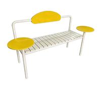 Banco Jardin Exterior Resistentes a la Intemperie Banco Terraza Exterior Banco Esquinero con Respaldo y Mesa Lateral para Uso en Exteriores, Interiores y Comercial(White+Yello,140x42x85cm)