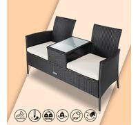 Banco jardín poliratán negro 143x64x87cm 2 personas