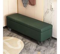 Banco largo de almacenamiento con ruedas, tapizado, zapatero, para dormitorio, entrada, color verde oscuro, 100 cm, elegante baúl de almacenamiento otomano, perfecto para la noche