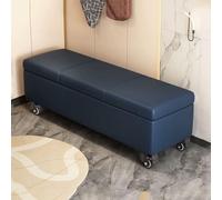 Banco largo de almacenamiento con ruedas, zapatero tapizado para dormitorio y entrada, color azul oscuro, 110 cm, otomana multifuncional, ideal para uso junto a la noche