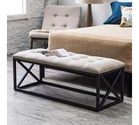 Banco moderno al final de la cama, banco multifunción para dormitorio, banco de entrada, banco para zapatos, banco de comedor, banco de almacenamiento, asiento de banco tapizado de lino suave (blanco