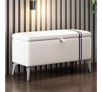 Banco moderno blanco con almacenamiento de cuero rectangular para zapatos con asiento acolchado, madera maciza, baúl de almacenamiento multifuncional para entrada y solución de organización