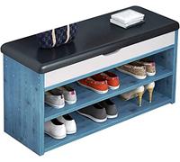 Banco moderno de almacenamiento de zapatos con cojín para pasillo, zapatero para entrada, simple y elegante, taburete cambiador de zapatos y banco para el hogar (azul, 80 x 30 x 43 cm)
