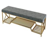 Banco moderno de almacenamiento de zapatos gris con asiento acolchado, estilo nórdico, para entrada, zapatero de hierro con una sola capa, cambiador de zapatos, solución de almacenamiento de