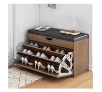 Banco moderno de almacenamiento de zapatos marrón con estante oculto, elegante organizador de entrada tapizado de poliuretano para niños y adultos, solución de muebles de 80 cm para una vida sin