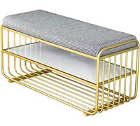 Banco moderno de almacenamiento de zapatos, para entrada, pasillo, zapatero, marco simple para el hogar, taburete cambiador de zapatos con cojín suave, bancos para puerta de entrada (dorado, 80 x 40 x