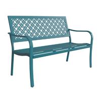 Banco moderno de hierro para exteriores con reposabrazos y respaldo, asiento de patio resistente para césped, patio, porche y orilla del lago, soporta hasta 570 libras (azul)