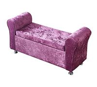 Banco moderno de terciopelo con almacenamiento y brazos, lujoso reposapiés morado claro para sala de estar, 100 x 40 x 40 cm