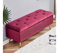 Banco moderno de terciopelo con tapa abatible para almacenamiento, taburete con reposapiés para sala de estar para la entrada del dormitorio, tapa abatible rectangular con botones y mechones para dor