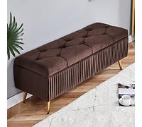 Banco moderno de terciopelo con tapa abatible para almacenamiento, taburete con reposapiés para sala de estar para la entrada del dormitorio, tapa abatible rectangular con botones y mechones (marrón,
