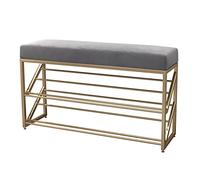 Banco moderno de terciopelo gris con patas de metal dorado, elegante asiento de almacenamiento para entrada y dormitorio, 60 x 20 x 48 cm, perfecto para decoración de sala de estar y pasillo.