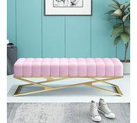 Banco moderno de terciopelo para almacenamiento de zapatos, asiento tapizado de lujo con base de metal en forma de X, decorativo para sala de estar y dormitorio