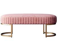 Banco moderno de terciopelo para entrada y dormitorio, elegante reposapiés con base dorada, asiento tapizado rosa, 39 x 16 x 13 pulgadas, perfecto para sala de estar y uso al final de la cama