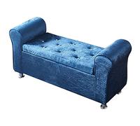 Banco moderno de terciopelo para zapatos de entrada con reposapiés de felpa, otomano, lujoso banco de almacenamiento tapizado azul con brazos para sala de estar, 100 x 40 x 40 cm