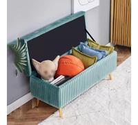 Banco moderno para zapatos de entrada con botones, otomana de almacenamiento capitoné, elegante taburete tapizado para sala de estar, dormitorio, extremo de la cama, diseño rectangular (cian, 80 cm)
