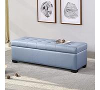 Banco moderno rectangular de piel sintética para almacenamiento de sala de estar y entrada, taburete cambiador acolchado suave, color azul claro, 100 x 45 x 40 cm