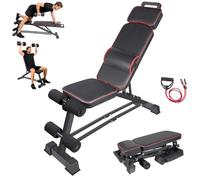 Banco Musculación Plegable, Banco de Pesas Con Cintas de Resistencia, Banco Gimnasio con Respaldo Extendido, 6 Ángulos Ajustable y 3 Alturas de Pie, Maquinas Gimnasio para Casa y Oficina