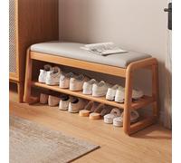 Banco organizador de zapatos, banco de entrada con cojín de cuero, banco otomano de madera maciza de 2 niveles, zapatero moderno de mediados de siglo para sala de estar, pasillo