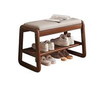 Banco organizador de zapatos, banco de entrada con cojín de cuero, banco otomano de madera maciza de 2 niveles, zapatero moderno de mediados de siglo para sala de estar, pasillo