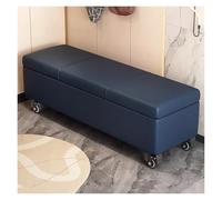 Banco otomano azul de 100 cm con ruedas, tapizado Slish para dormitorio y sala de estar, piel que ahorra espacio con Sto oculto y diseño versátil