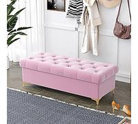 Banco otomano con almacenaje de Terciopelo Rosa Claro: reposapiés tapizado para Dormitorio y Sala de Estar, Elegante solución de Almacenamiento de 80 x 40 x 40 cm Que Ahorra espaci